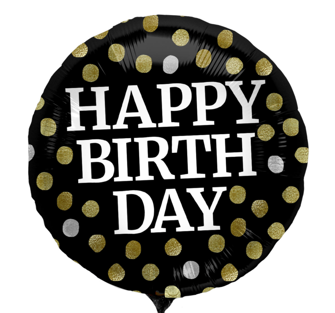 Folieballon - Happy Birthday - Zwart - Met stippen - 45cm - Zonder vulling