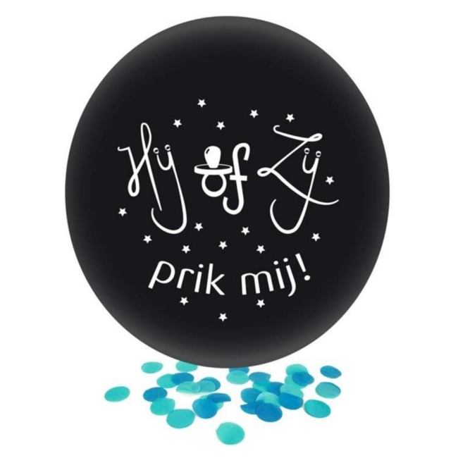 PartyXplosion Ballon - Gender reveal - Hij of zij, prik mij - Blauwe confetti - 60cm