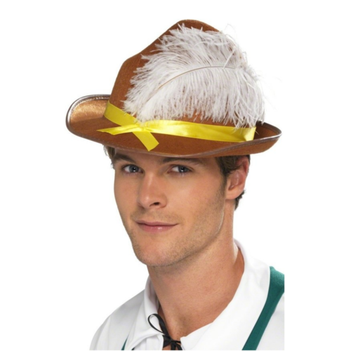 Smiffys Hoed - Bruin - Oktoberfest - Tirol - Met witte veer Smiffys Hoed - Bruin - Oktoberfest - Tirol - Met witte veer
