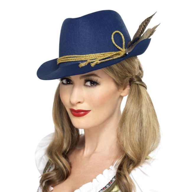 Smiffys Hoed - Oktoberfest - Tirol - Blauw - Met luxe veer