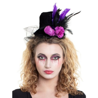 Folat Hoed - Paars met schedel & veren - Op diadeem