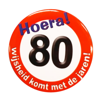 Paperdreams Button - 80 jaar - Verkeersbord - Klein