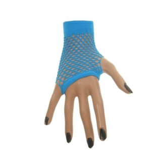 PartyXplosion Handschoenen - Blauw - Vingerloos - Net - Kort - Fluor / neon