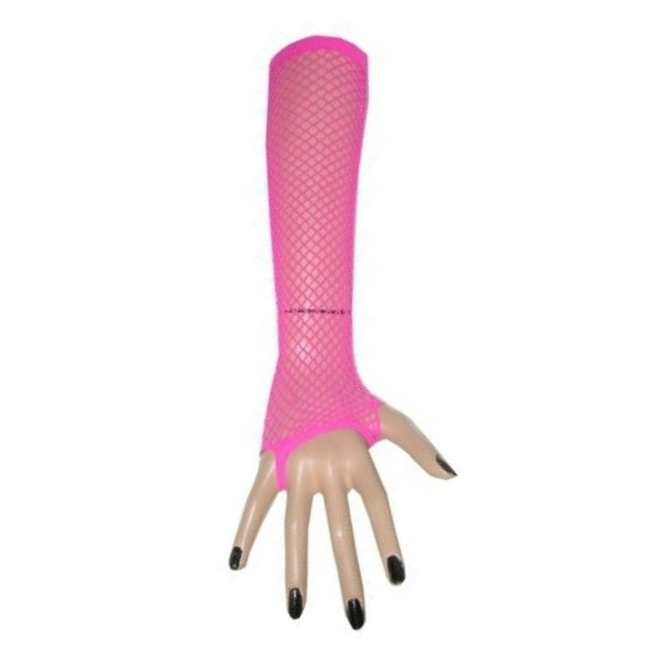 PartyXplosion Handschoenen - Roze - Net - Lang - Fluor / neon