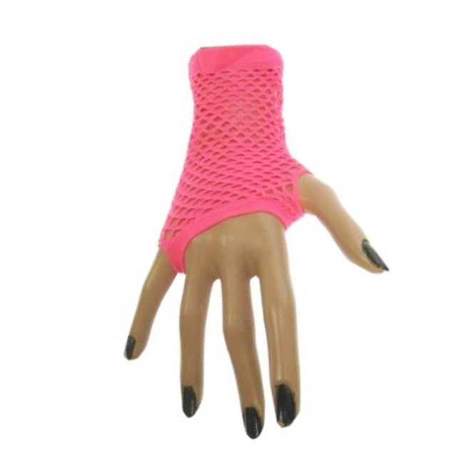 PartyXplosion Handschoenen - Roze - Vingerloos - Net - Kort - Fluor, neon