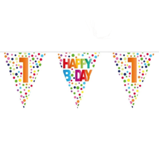 Folat Vlaggenlijn - 1 jaar - Happy B day - Rainbow dots - 10m