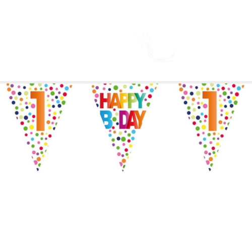 Folat Vlaggenlijn - Happy bday 1 - Rainbow dots - 10m Folat Vlaggenlijn - Happy bday 1 - Rainbow dots - 10m