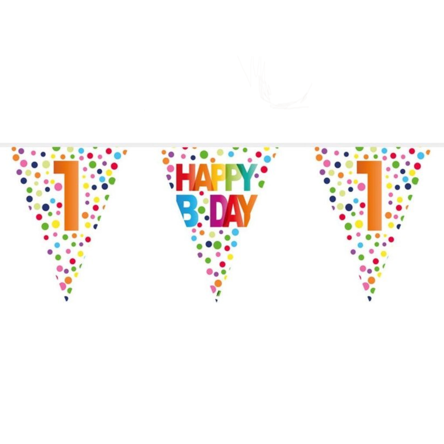 Vlaggenlijn - 1 jaar - Happy B day - Rainbow dots - 10m