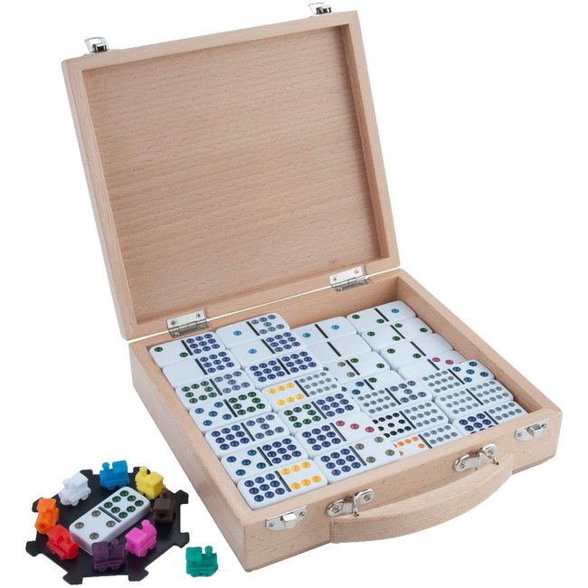 Spel - Domino - Dubbel 12 - Mexican train - In beukenhouten koffer