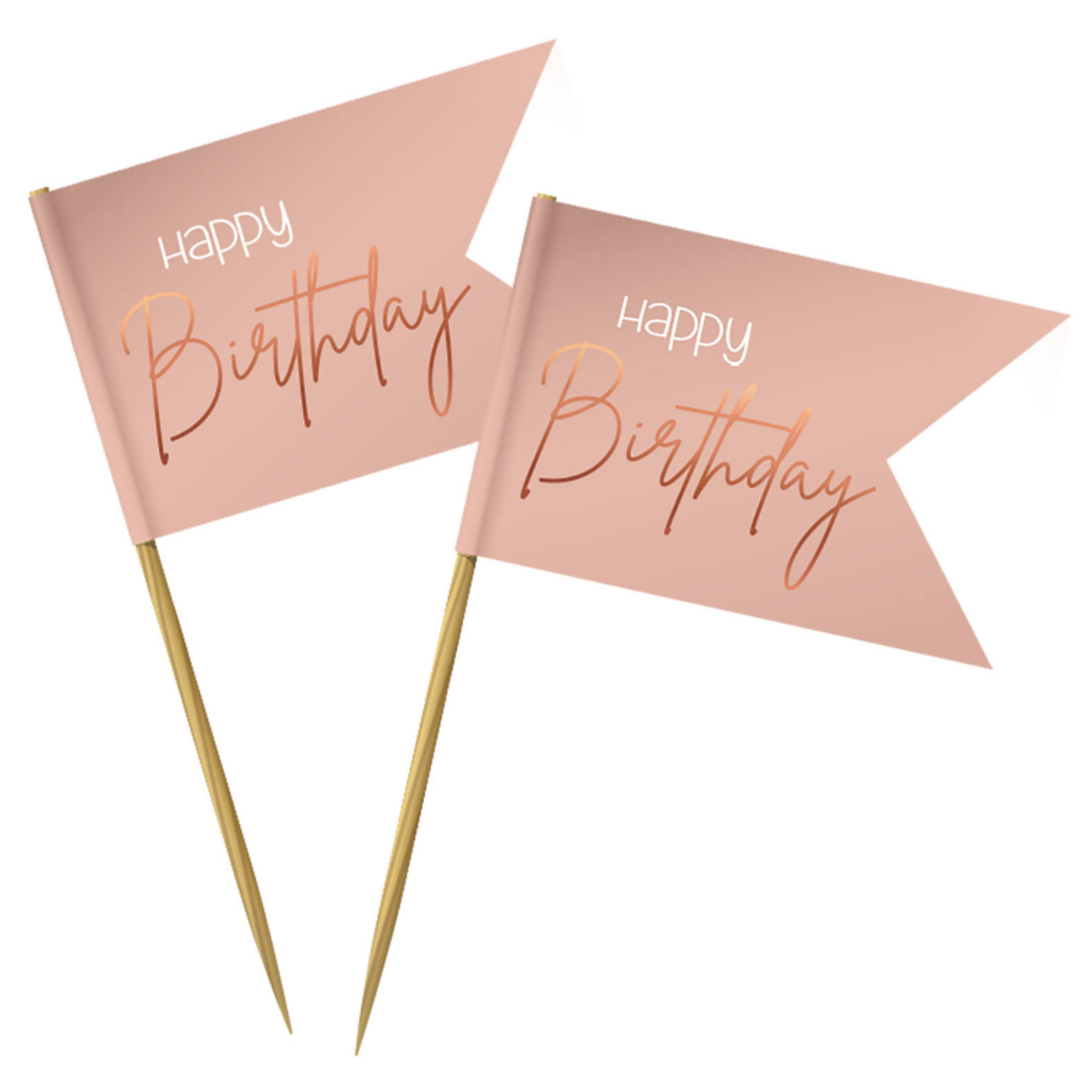 Cocktailprikkers - Happy Birthday - Luxe - Roze, roségoud - 36st