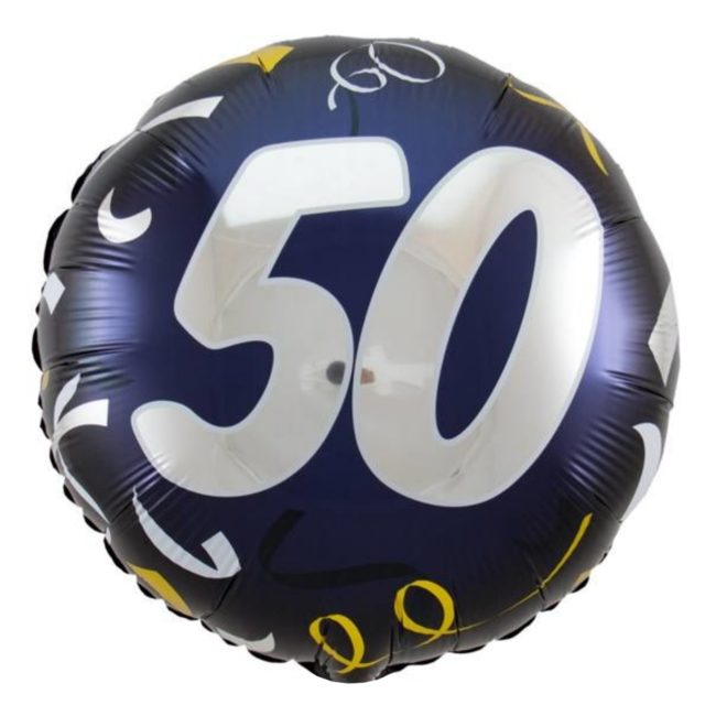 Folat Folieballon - 50 jaar - Zwart, zilver, goud -  45cm  - Zonder vulling