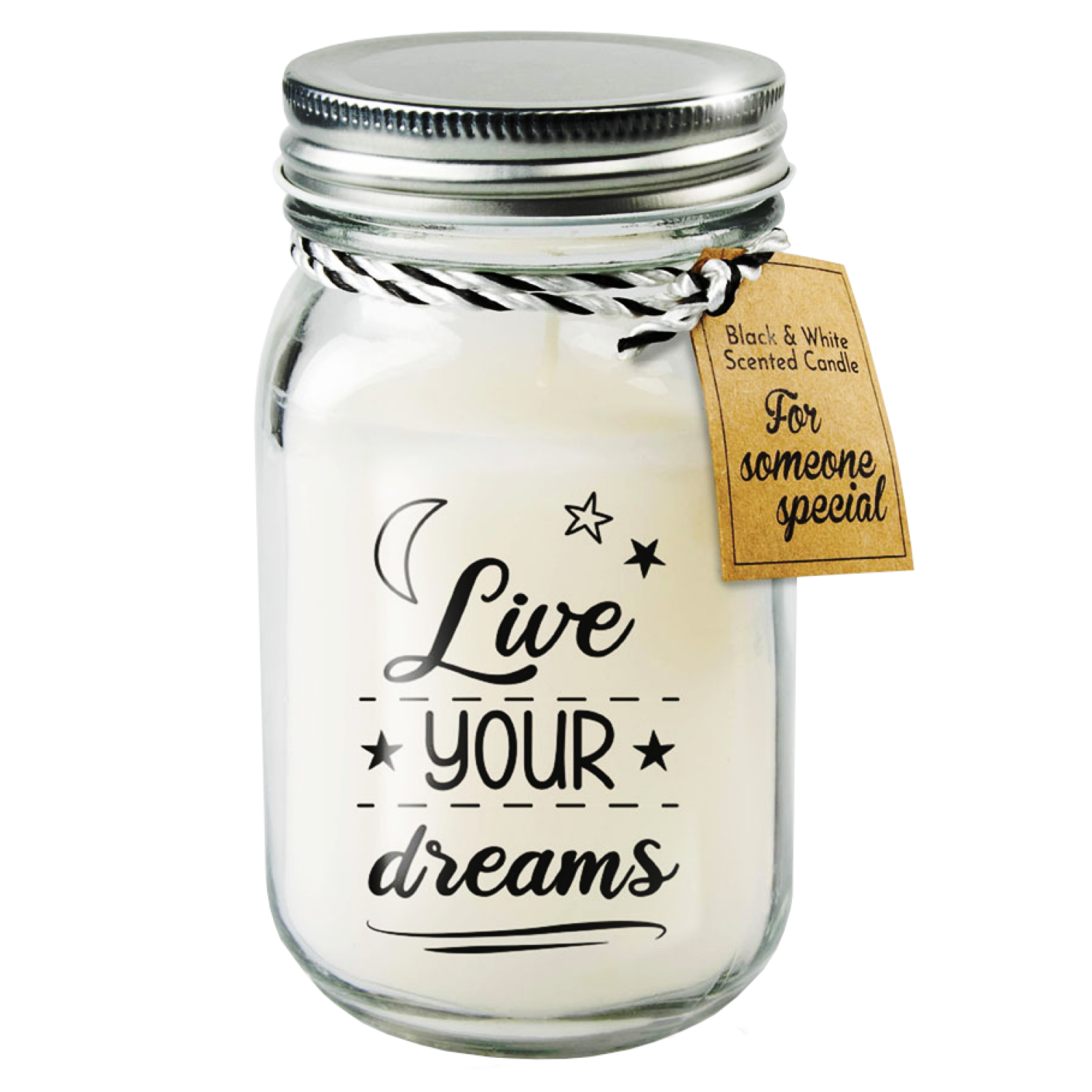 Geurkaars - Live your dreams - Zwart, wit