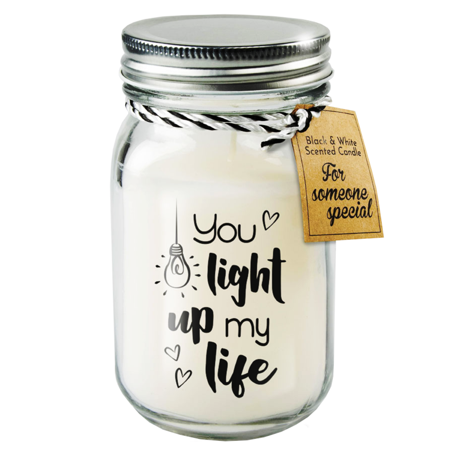 Geurkaars - You light up my life - Zwart, wit