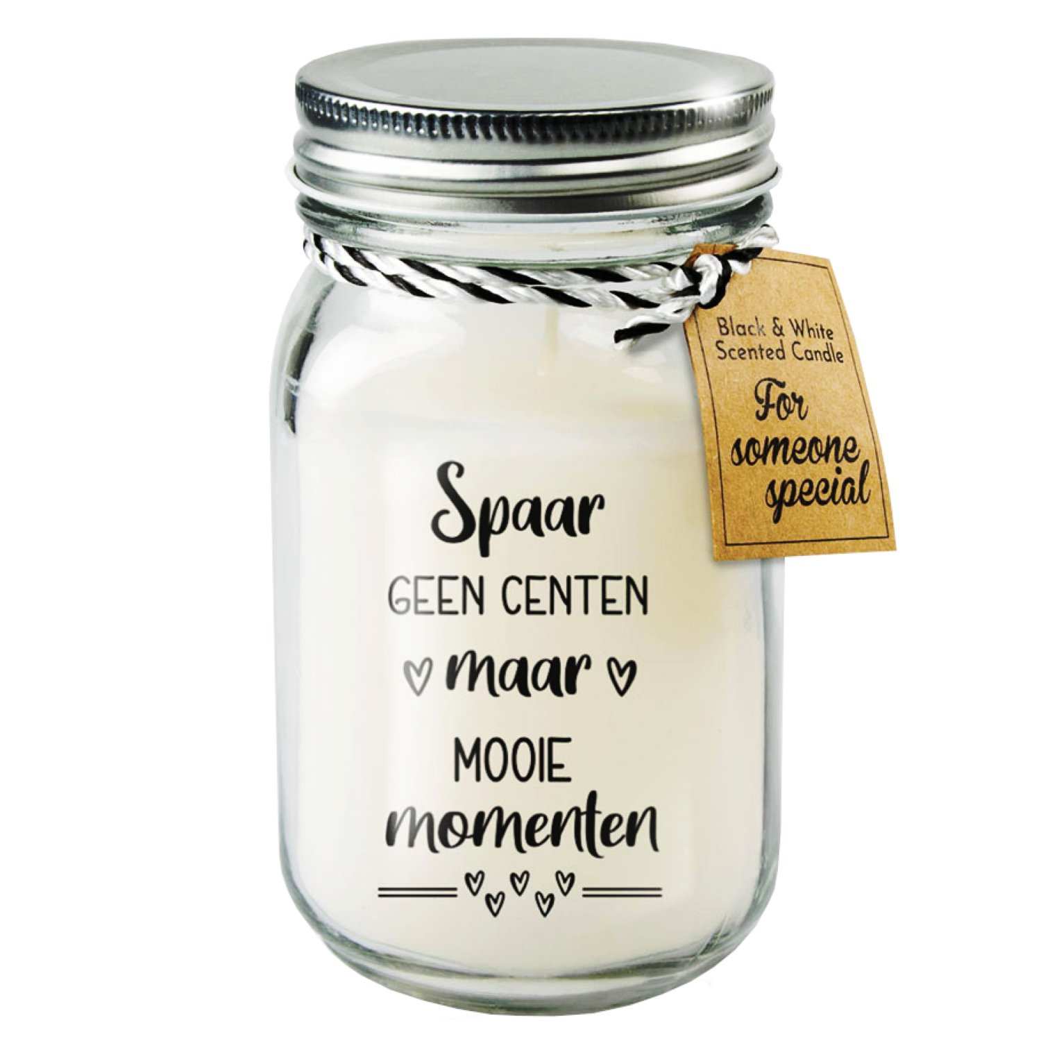 Geurkaars - Spaar geen centen - Zwart, wit