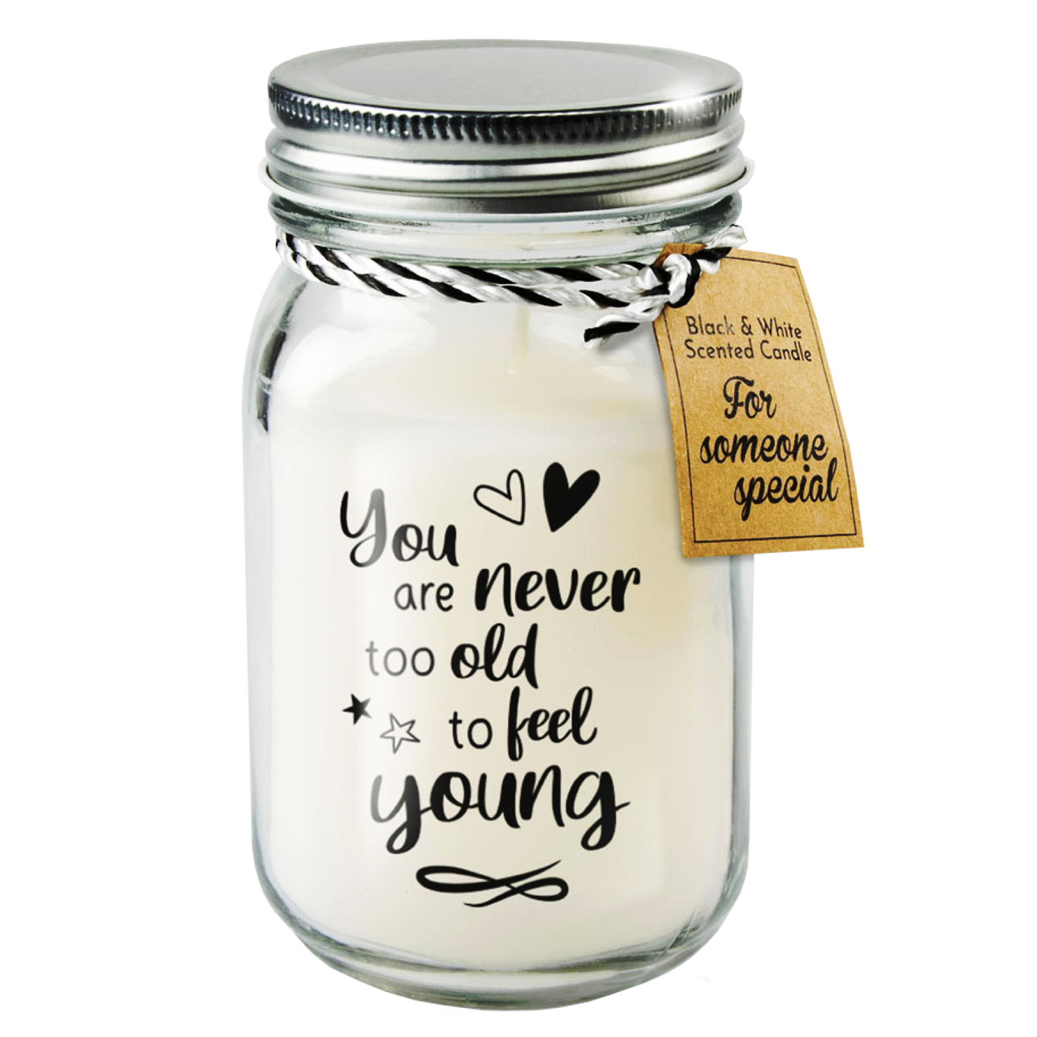 Geurkaars - Never too old - Zwart, wit