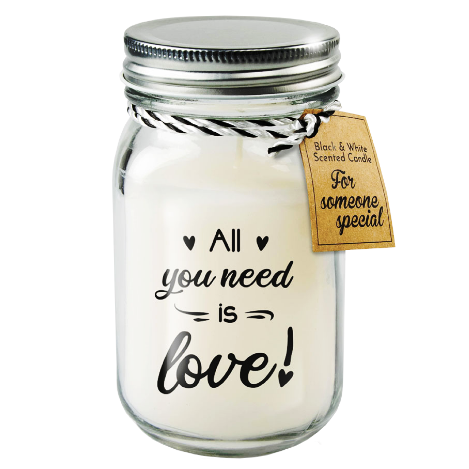 Geurkaars - all you need is love - Zwart, wit