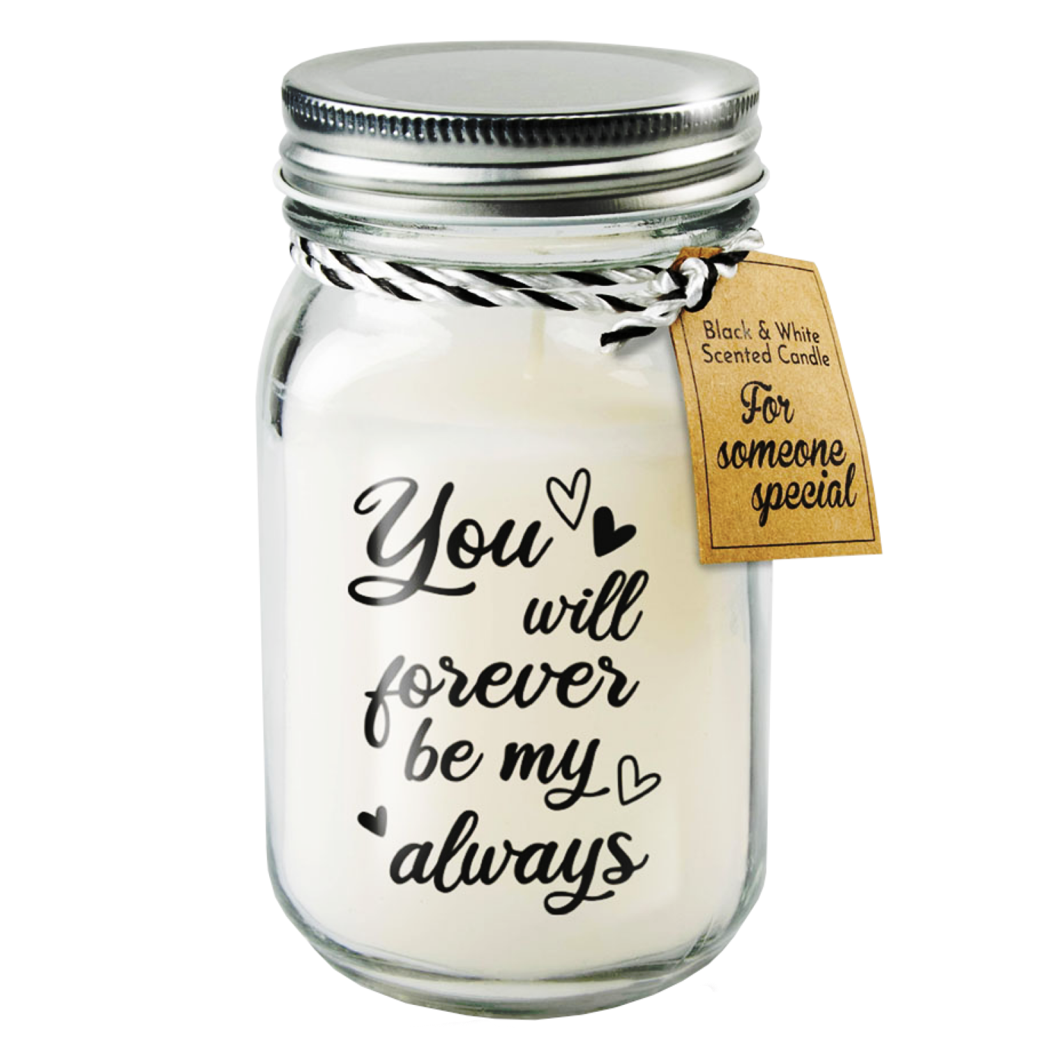Geurkaars - Forever be my always - Zwart, wit