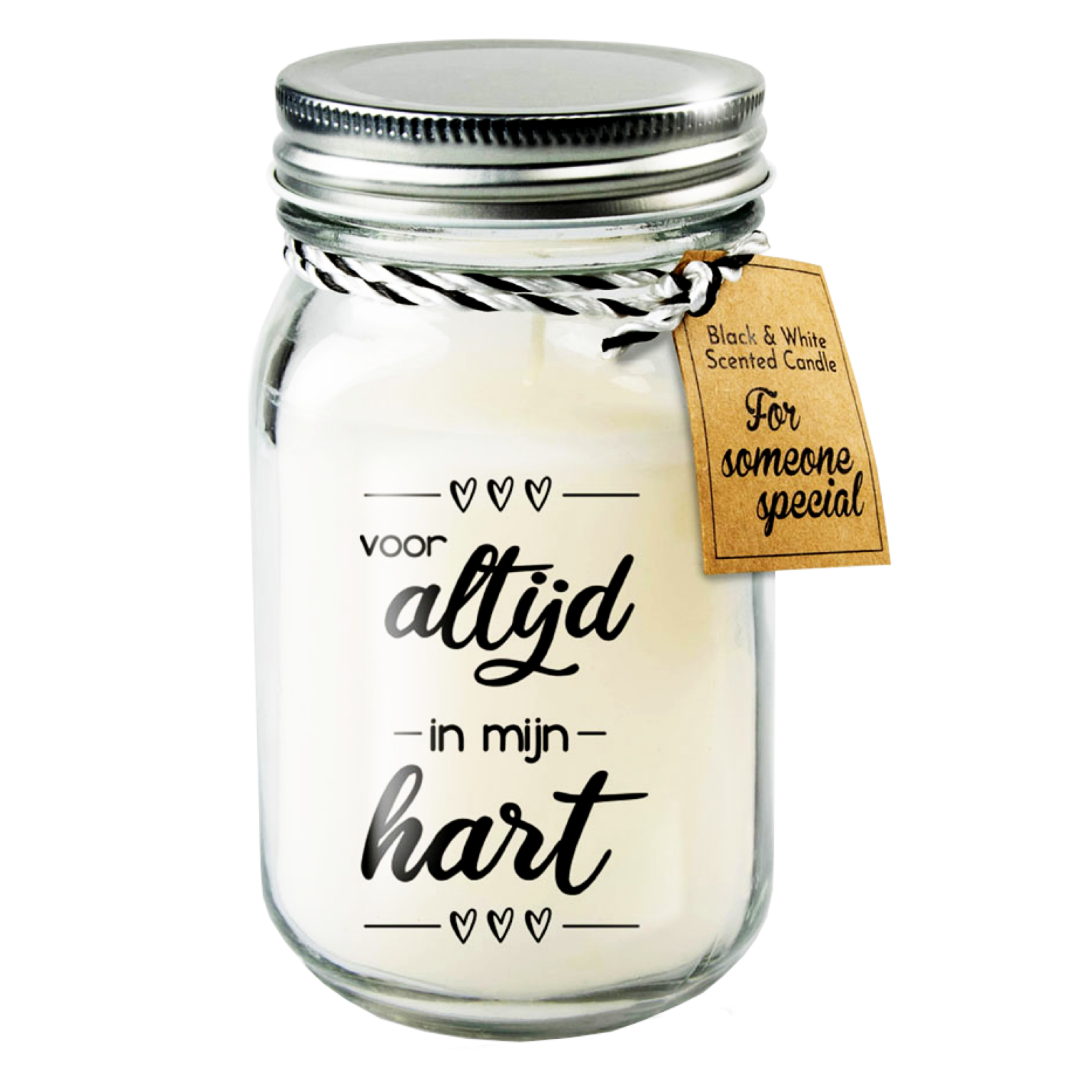 Geurkaars - Voor altijd in mijn hart - Zwart, wit