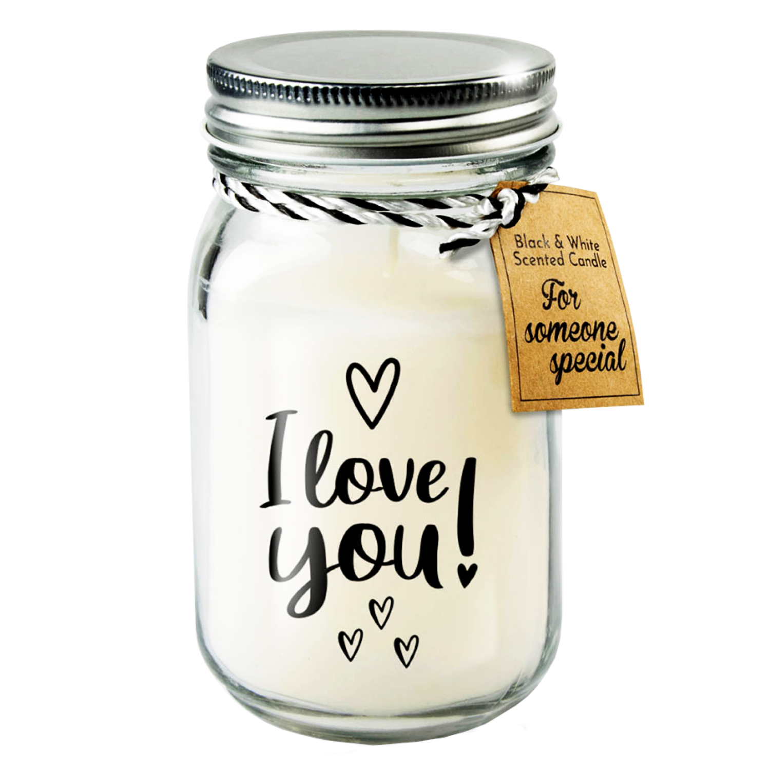 Geurkaars - I love you - Zwart, wit
