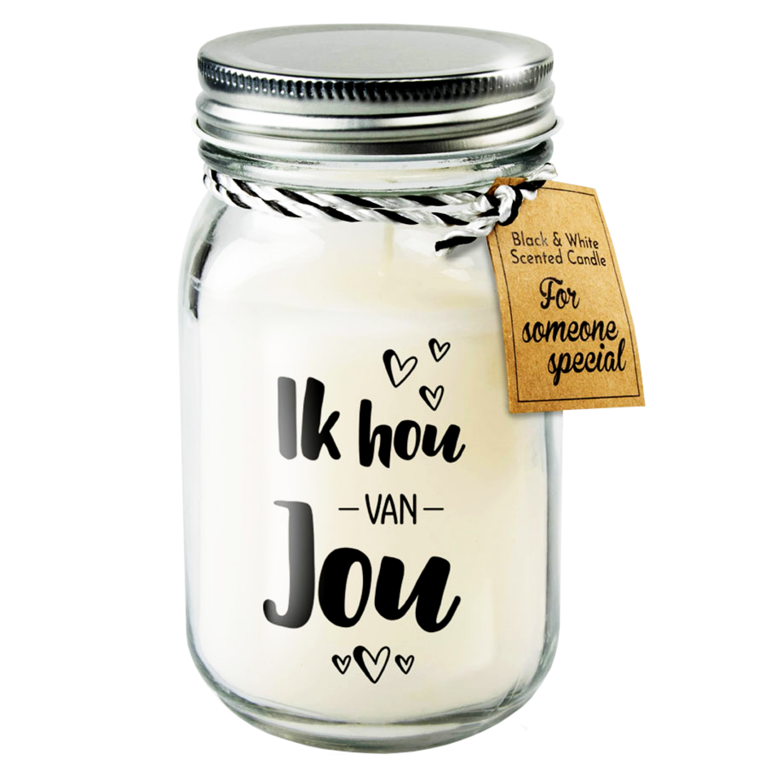 Geurkaars - Ik hou van jou - Zwart, wit