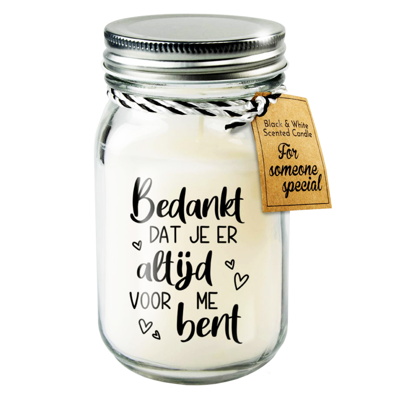 Geurkaars - Bedankt - Zwart, wit