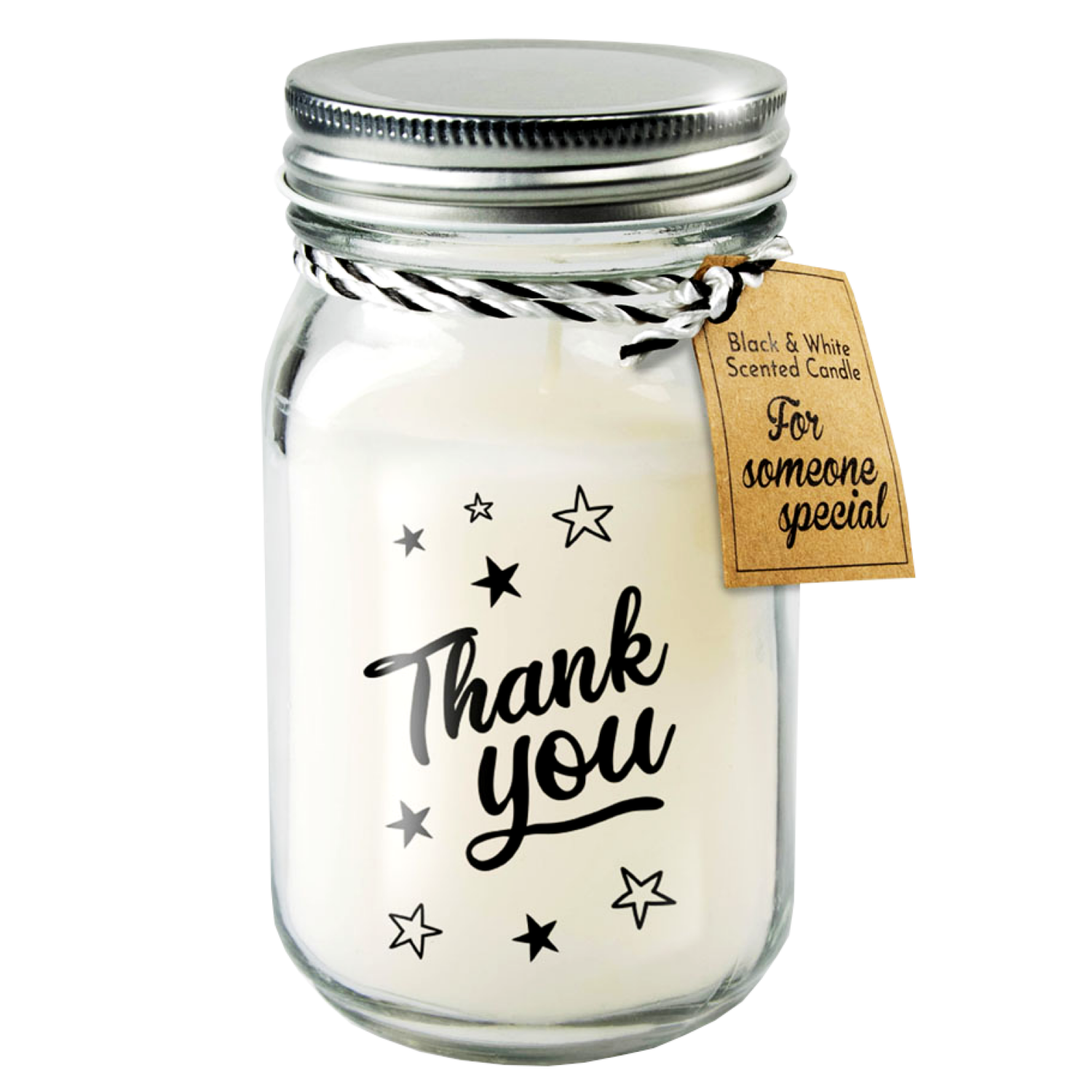Geurkaars - Thank you - Zwart, wit