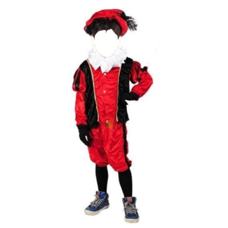 Haza-Witbaard Piet - Kostuum - Velours - Rood, zwart - mt.152