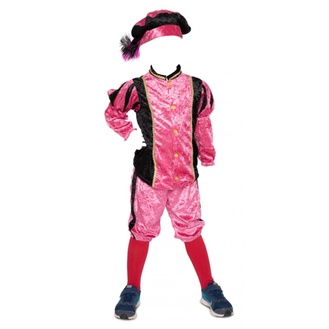 Haza-Witbaard Piet - Kostuum - Roze, zwart - Velours - mt.140