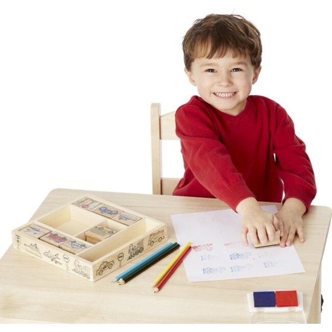 Melissa & Doug Stempel set - Voertuigen - In kistje - 16dlg.