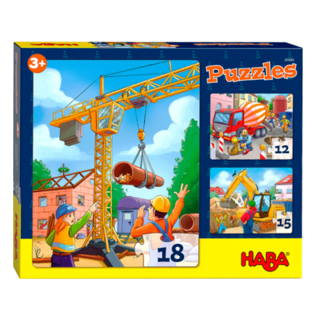 Haba Puzzel - Bouwvoertuigen - 12, 15 & 18st.