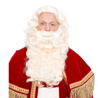 Haza-Witbaard Pruik & baard - Sinterklaas - Kanekalon - Met handgeknoopte snor