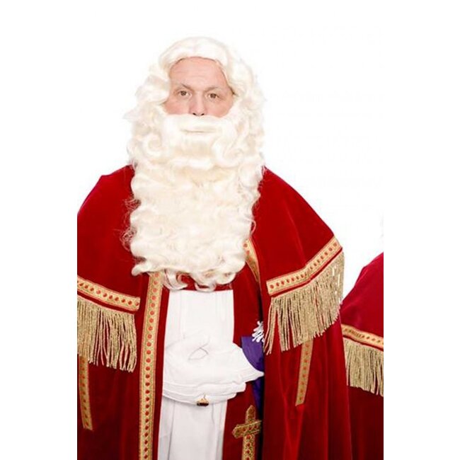 Haza-Witbaard Pruik & baard - Sinterklaas - Kanekalon - Met handgeknoopte snor