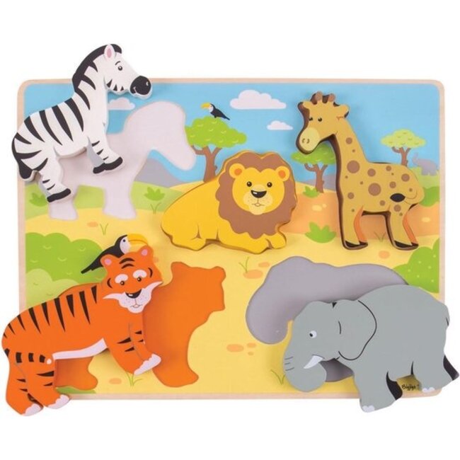 BigJigs Puzzel - Safari - Dikke stukken - 5st.
