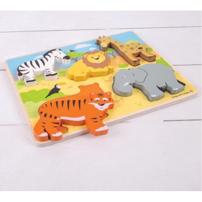 BigJigs Puzzel - Safari - Dikke stukken - 5st.