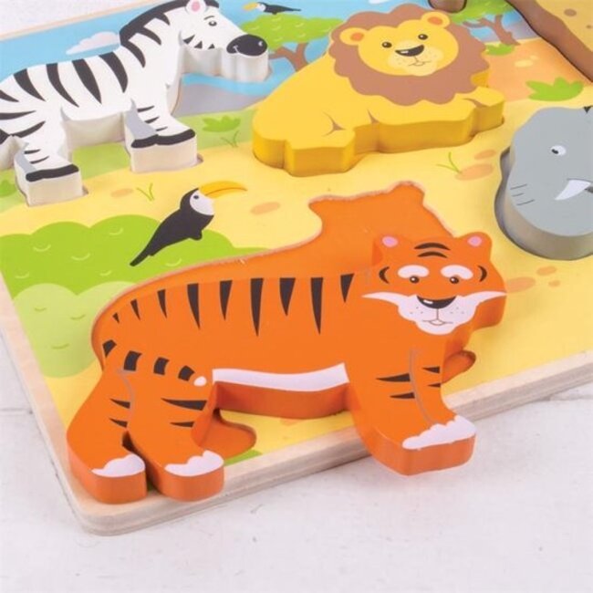 BigJigs Puzzel - Safari - Dikke stukken - 5st.