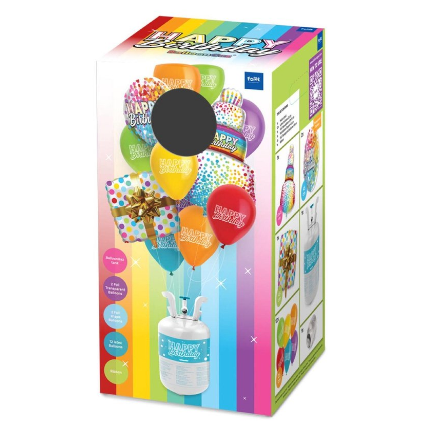 Helium tank - Happy Birthday - Met 4 folieballonnen, 12 latexballonnen en lint