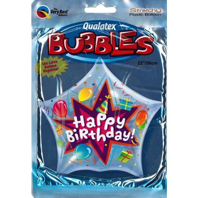 Qualatex Folieballon - Happy Birthday - Stervormig - Bubble - 56cm - Zonder vulling