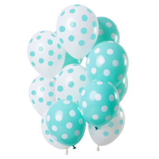 Folat Ballonnen - Stippen - Mintgroen, wit - 30cm - 12st.*
