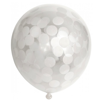 Ballonnen - Confetti - Wit - 30cm - 6st.