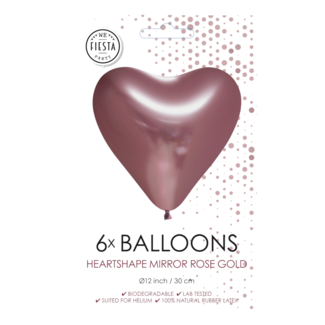 Fiesta Ballonnen - Hart - Rosé goud - Metallic - Mirror - 30cm - 6st.