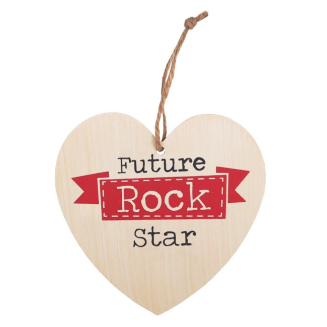 Decoratiebordje - Hart - Future rock star - Hout - 12x12cm