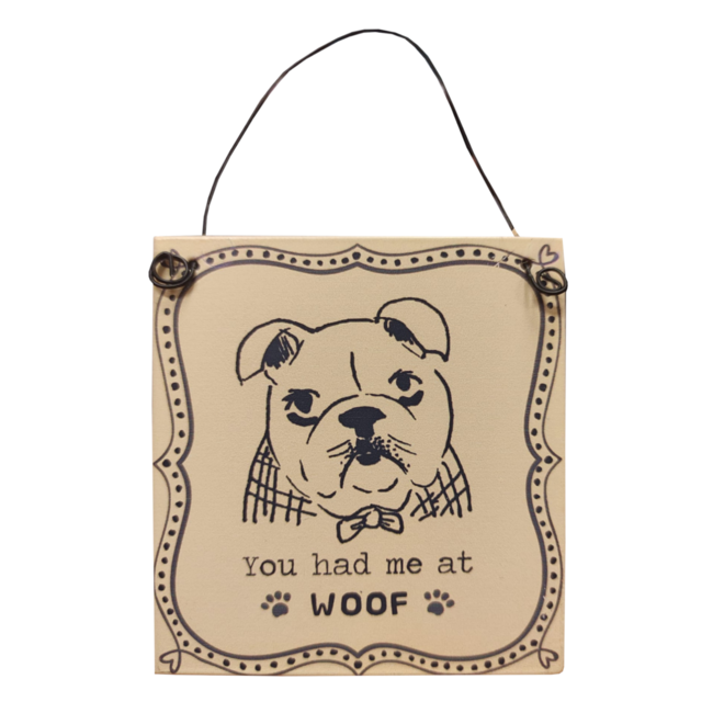 1234feest Hangdecoratie - Hond - Reu - You had me at woof- Metaal - 9x10cm