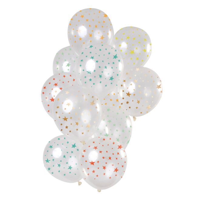 Folat Ballonnen - Transparant - Sterren - Diverse kleuren - 30cm - 12st.