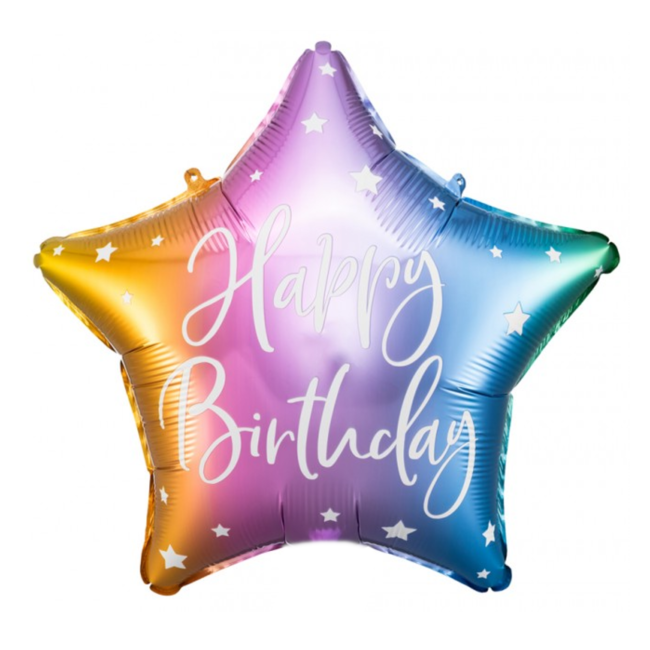 PartyXplosion Folieballon - Happy Birthday - Ster - Regenboog - 40cm - Zonder vulling