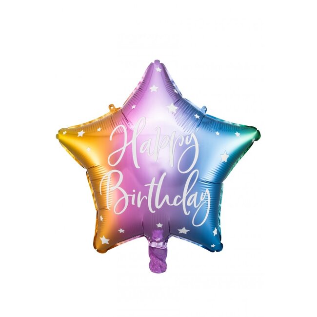 PartyXplosion Folieballon - Happy Birthday - Ster - Regenboog - 40cm - Zonder vulling