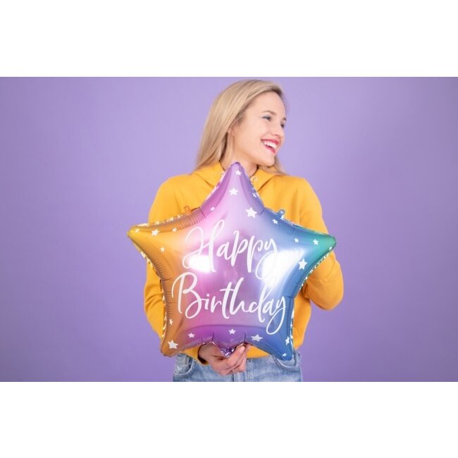 PartyXplosion Folieballon - Happy Birthday - Ster - Regenboog - 40cm - Zonder vulling