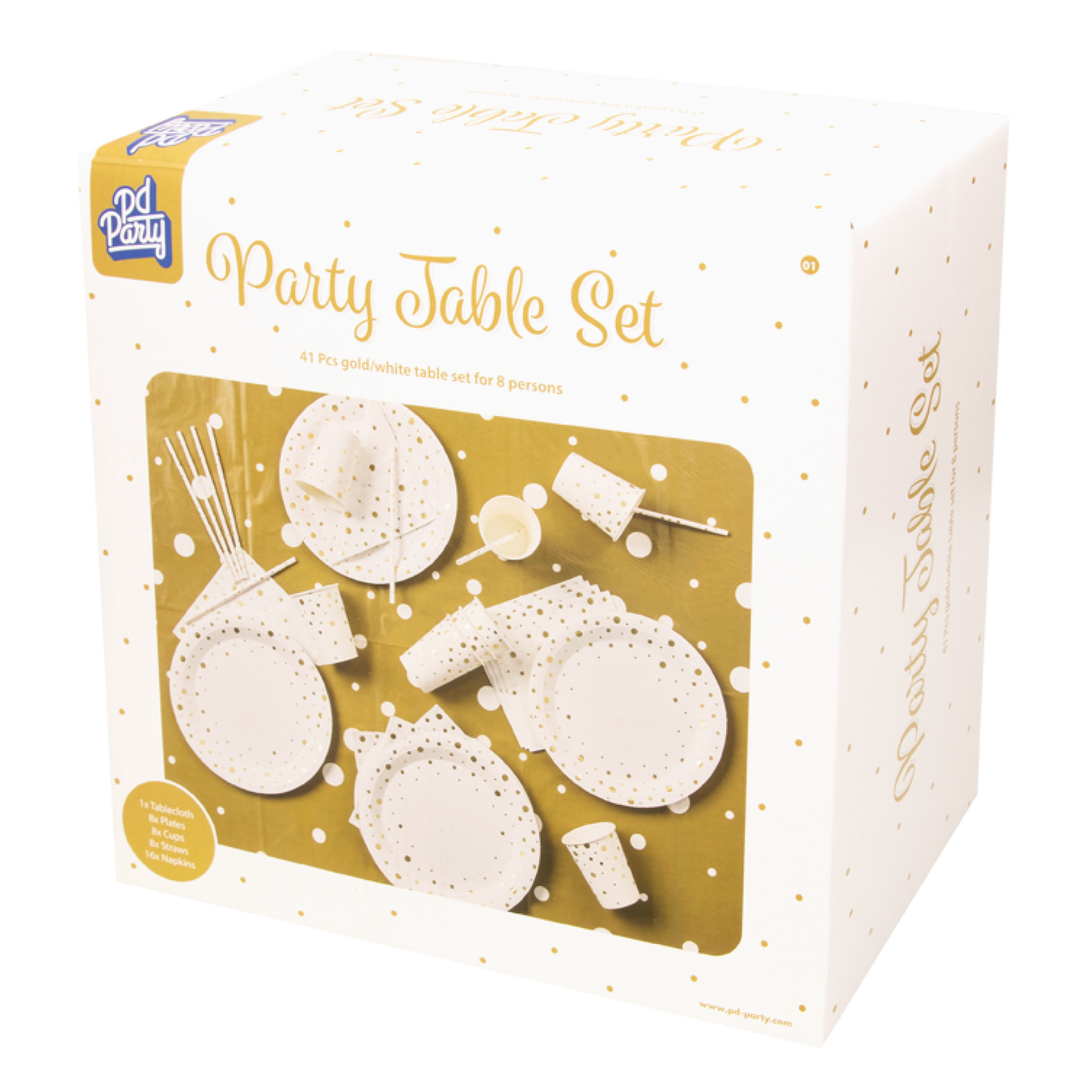 Feestpakket - Party table set - Goud, wit - Voor 8 personen - 41dlg.