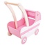 BigJigs Poppenwagen - Hout - Roze wit - Stoffen kap - Met matrasje - 46x47x29cm