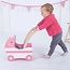 BigJigs Poppenwagen - Hout - Roze wit - Stoffen kap - Met matrasje - 46x47x29cm