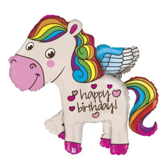 Folieballon - Happy Birthday - Regenboog pony - 114cm - Zonder vulling